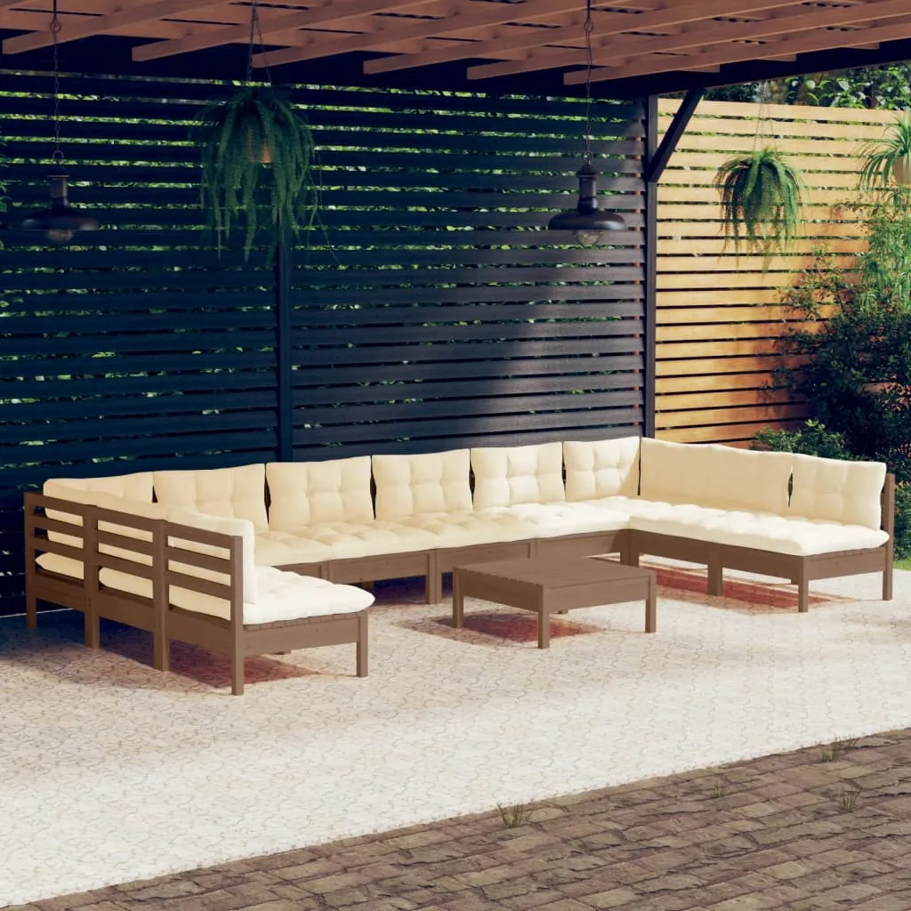 Set Divani da Giardino 11 pz con Cuscini Miele Legno di Pino