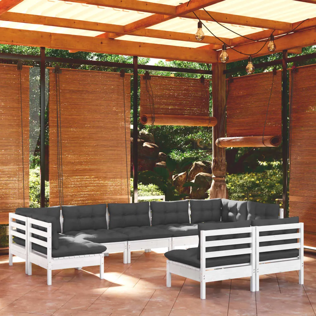 vidaXL Set Divani da Giardino 9 pz con Cuscini Bianchi Legno di Pino