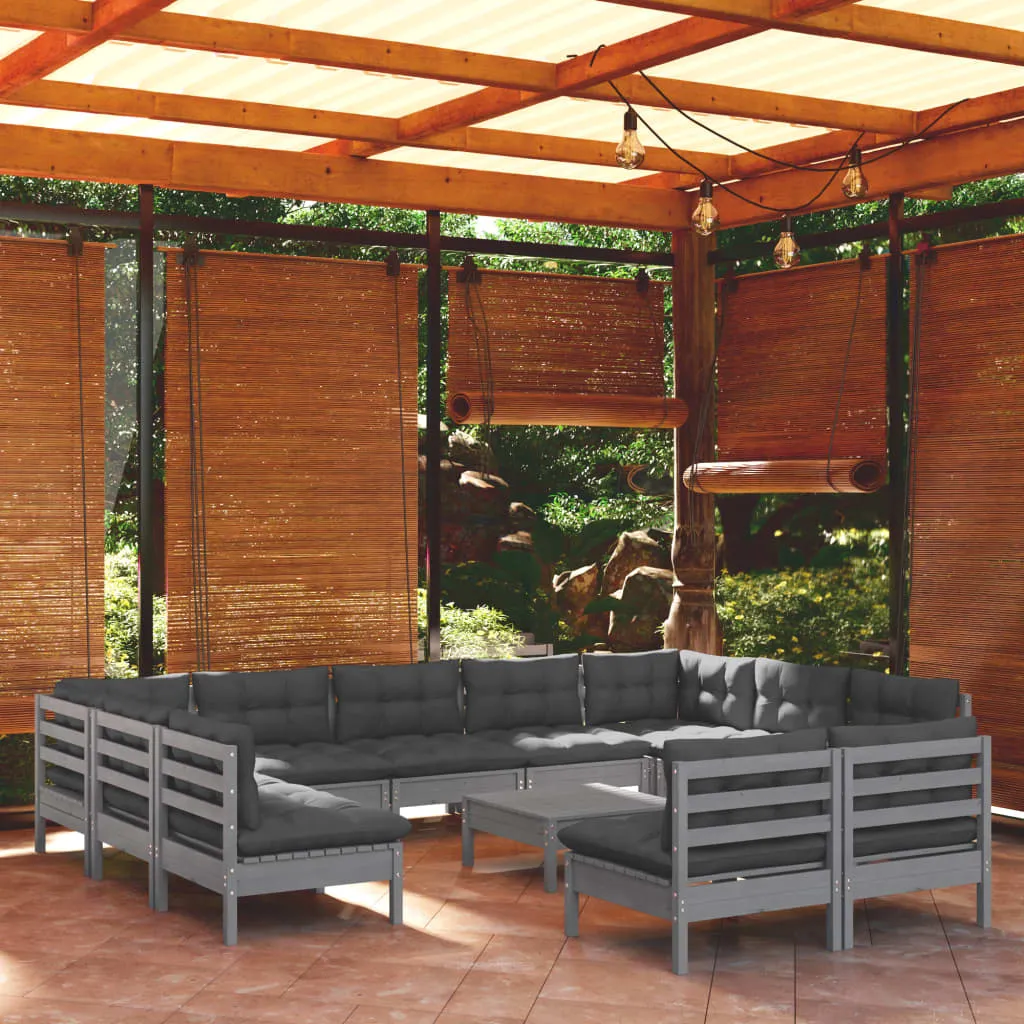 vidaXL Set Divani da Giardino 12 pz con Cuscini Grigi in Legno di Pino