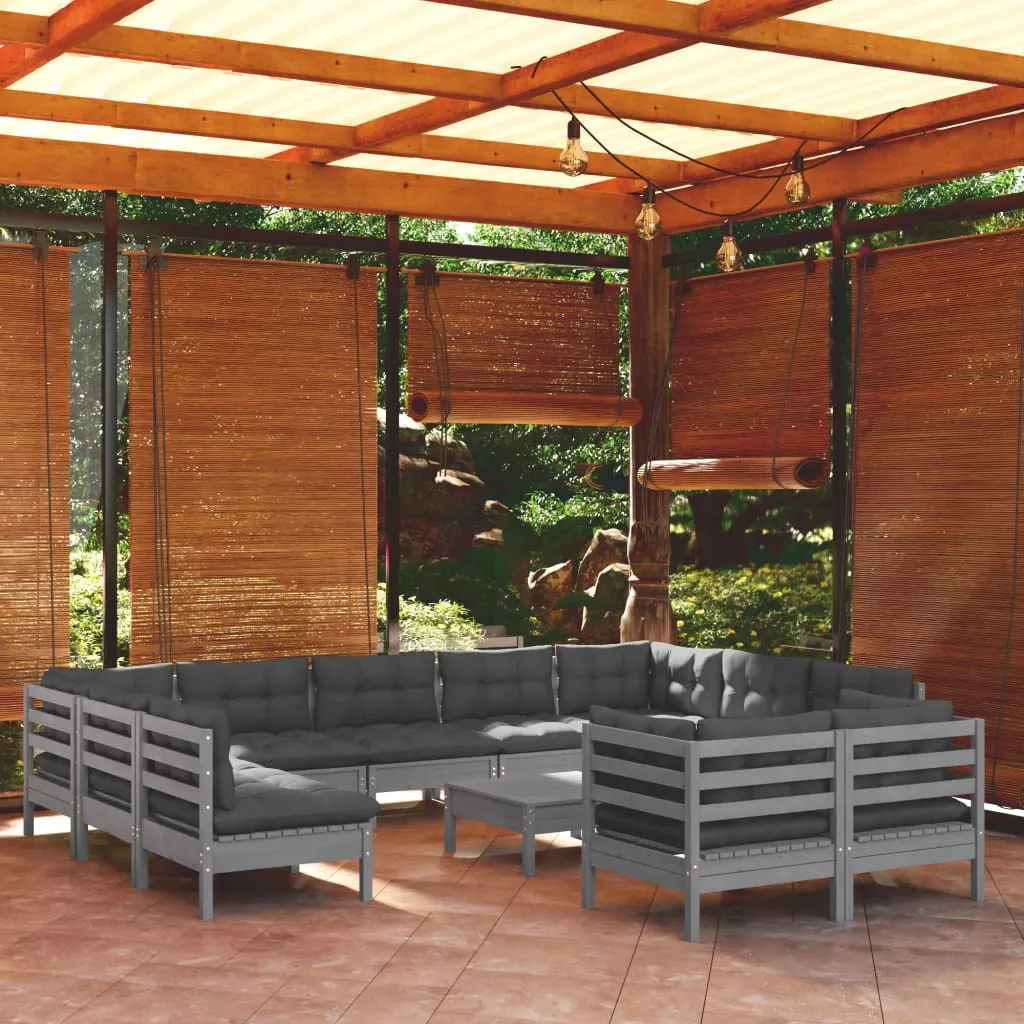 vidaXL Set Divani da Giardino 12 pz con Cuscini Grigi in Legno di Pino