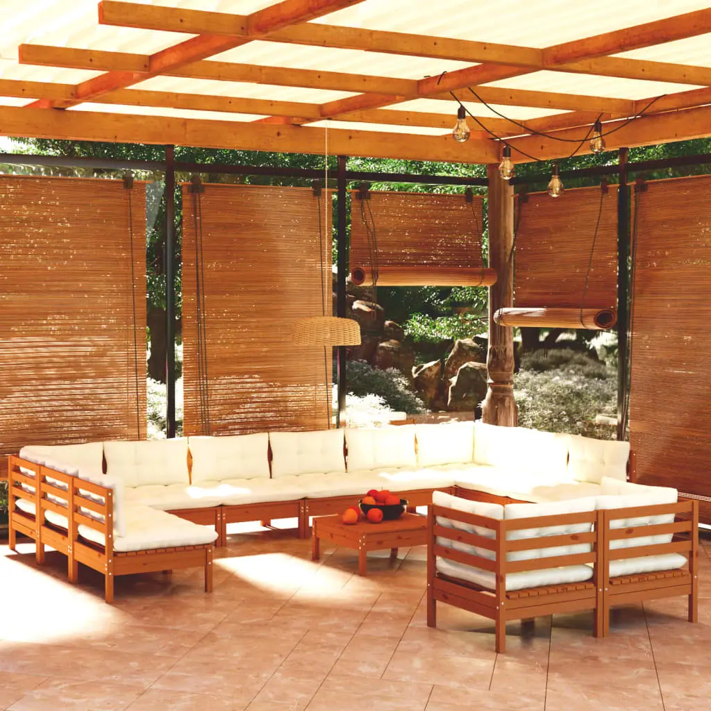 Set Divani da Giardino 13 pz con Cuscini Miele Legno di Pino