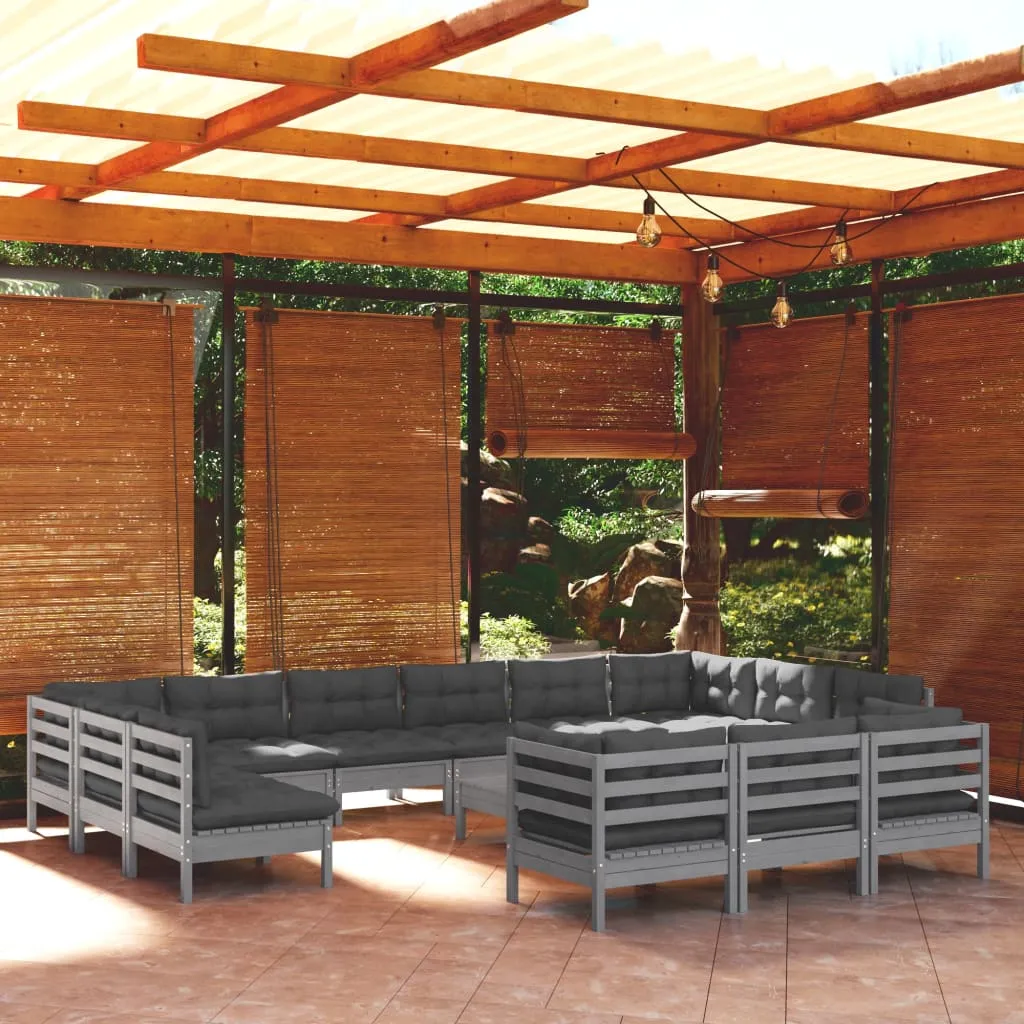 vidaXL Set Divani da Giardino 14 pz con Cuscini Grigi in Legno di Pino