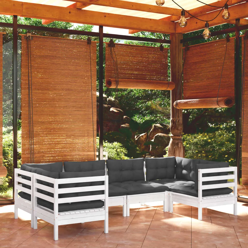 vidaXL Set Divani da Giardino 6 pz con Cuscini Bianchi Legno di Pino