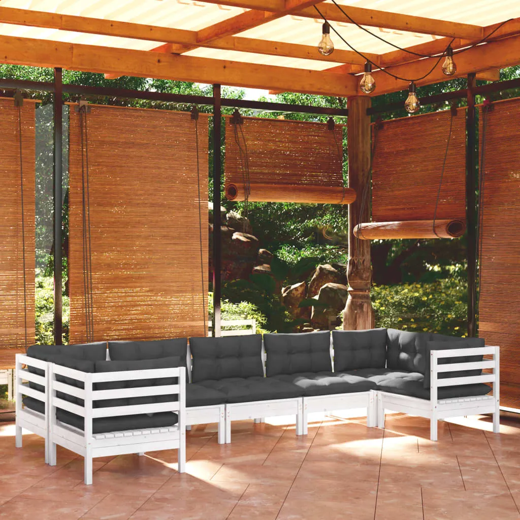 vidaXL Set Divani da Giardino 7 pz con Cuscini Bianchi Legno di Pino