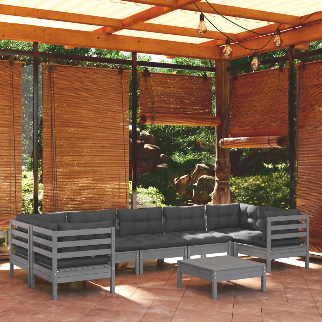 vidaXL Set Divani da Giardino 8 pz con Cuscini Grigi in Legno di Pino