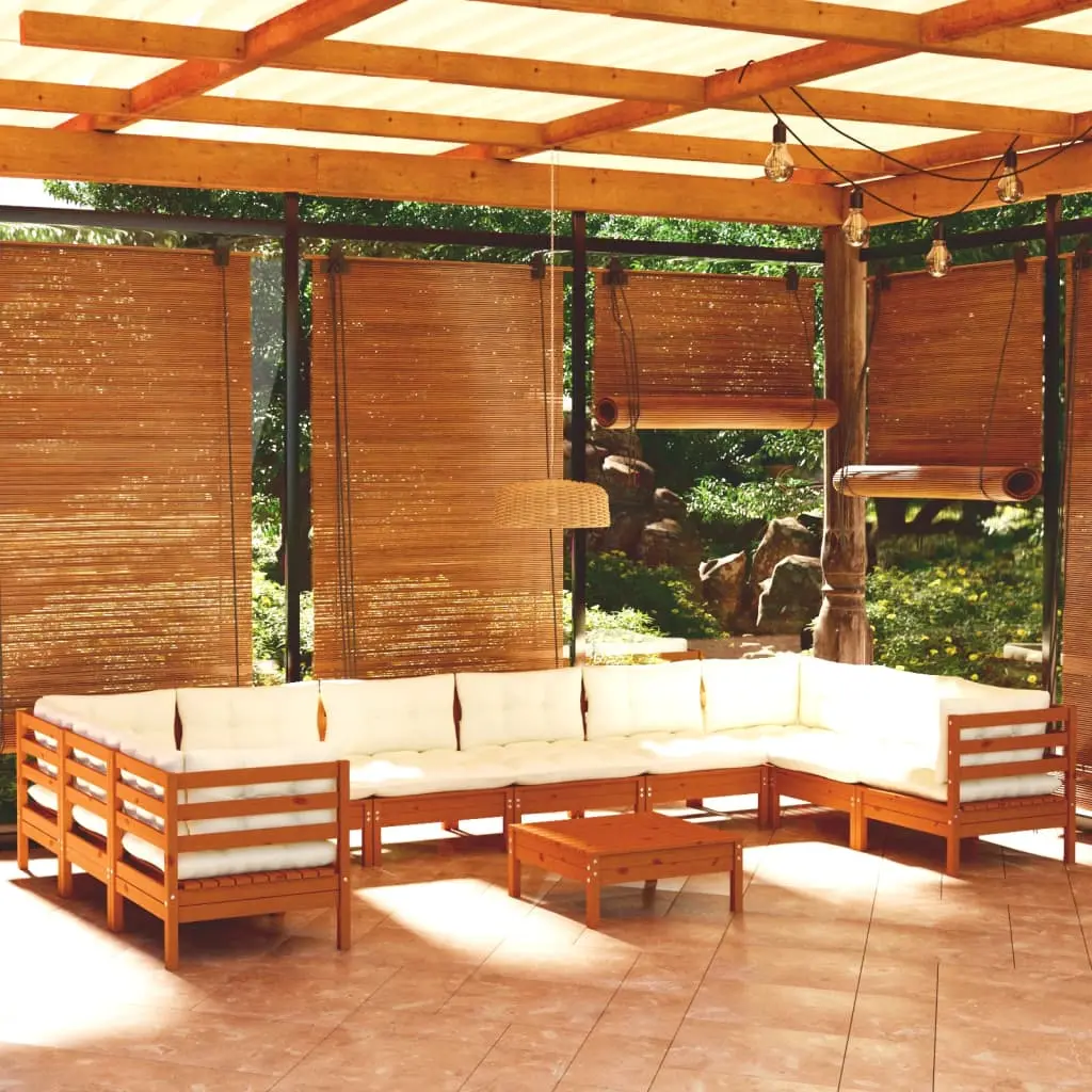 Set Divani da Giardino 11 pz con Cuscini Miele Legno di Pino