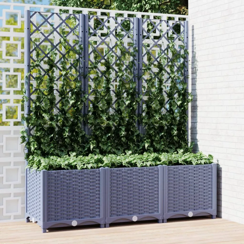 vidaXL Fioriera da Giardino con Graticcio Grigio Scuro 120x40x136cm PP