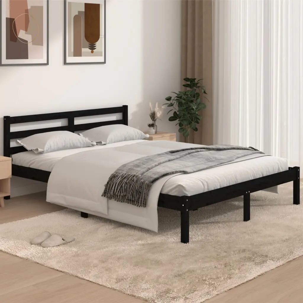 vidaXL Telaio Letto in Legno Massello di Pino 140x190 cm Nero