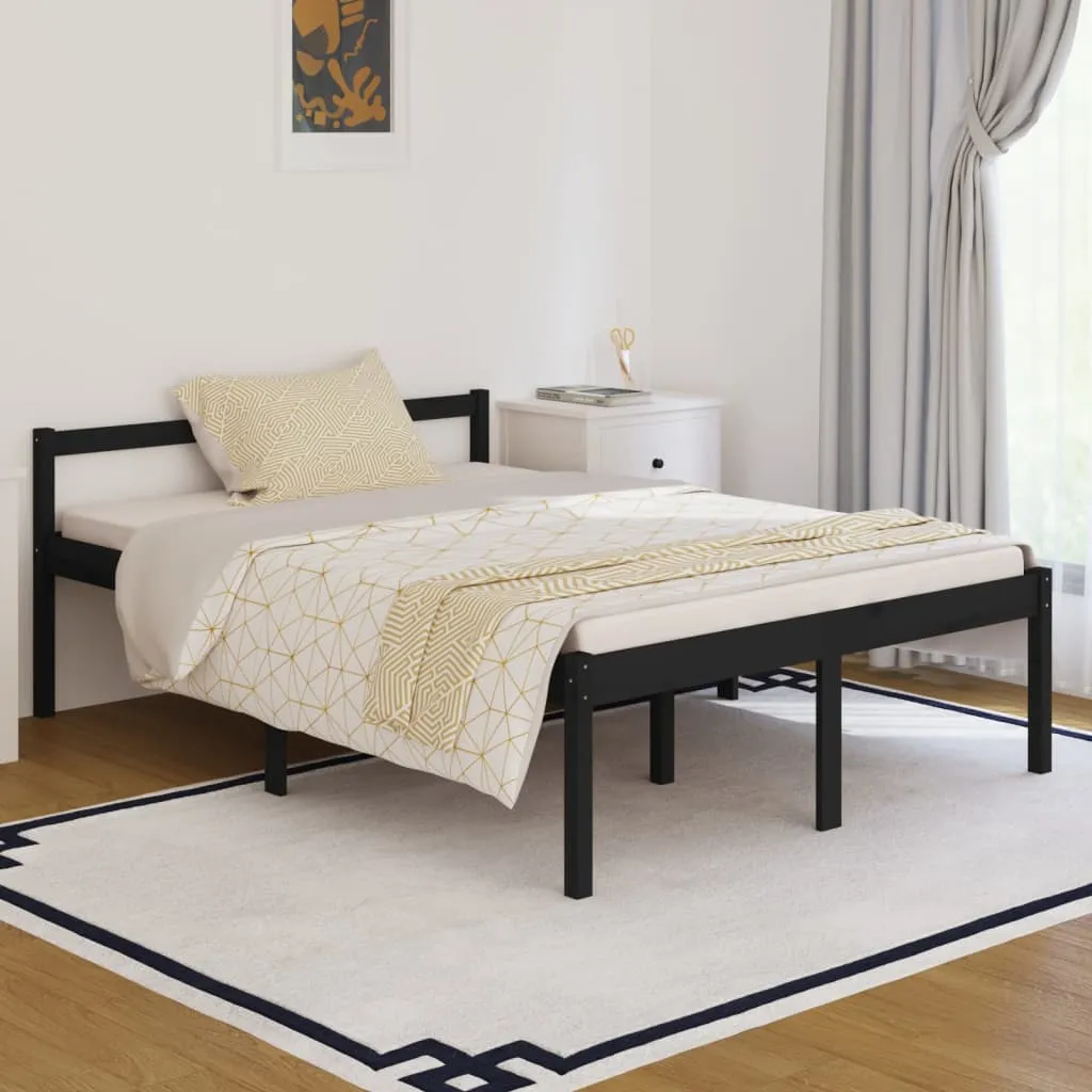 vidaXL Letto per Anziani Nero 135x190 cm Double in Legno di Pino