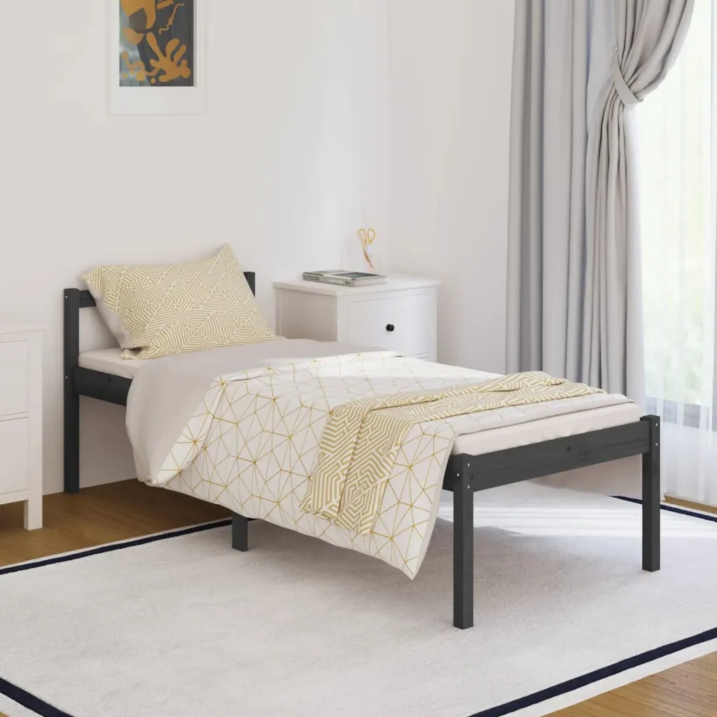 vidaXL Letto per Anziani Grigio 90x200 cm in Legno Massello di Pino