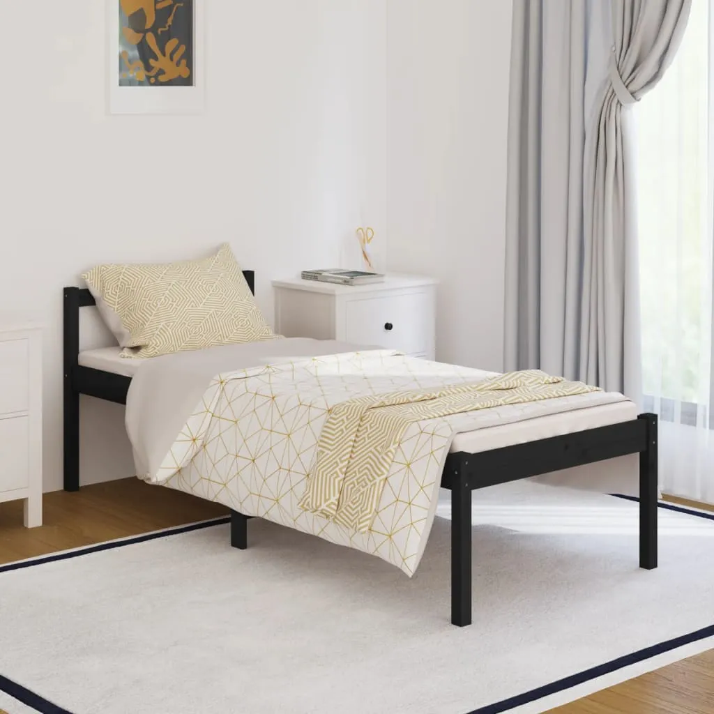 vidaXL Letto per Anziani Nero 90x200 cm in Legno Massello di Pino