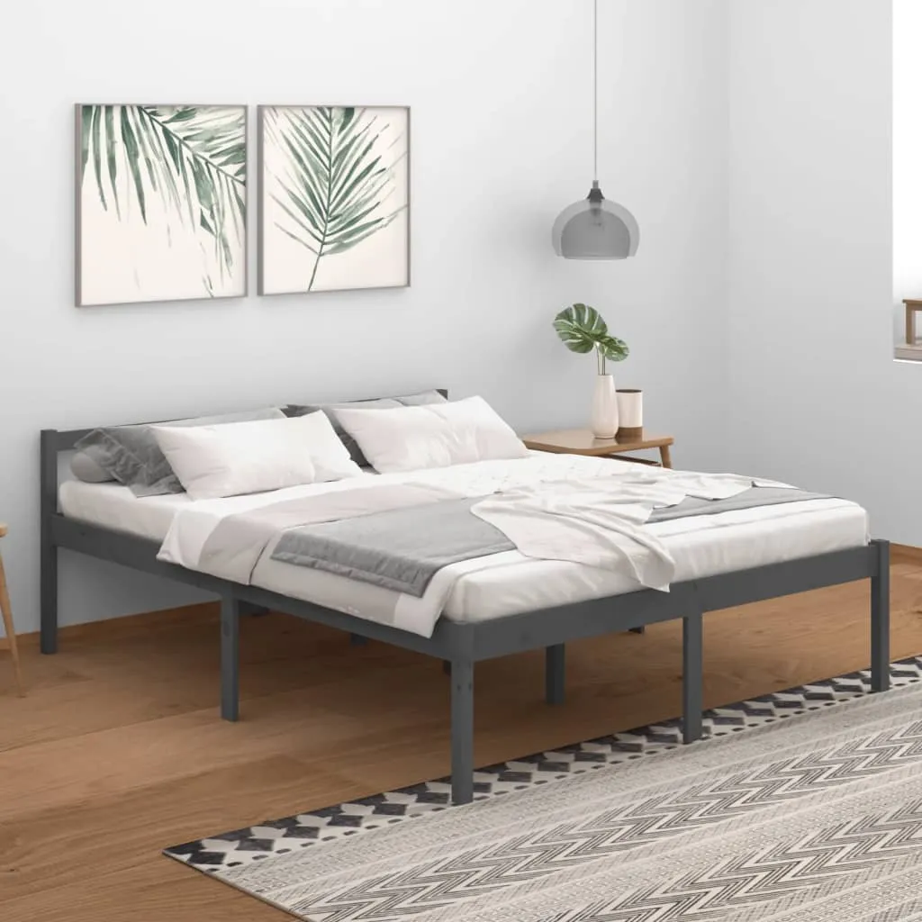 vidaXL Letto per Anziani Grigio 160x200 cm in Legno Massello di Pino