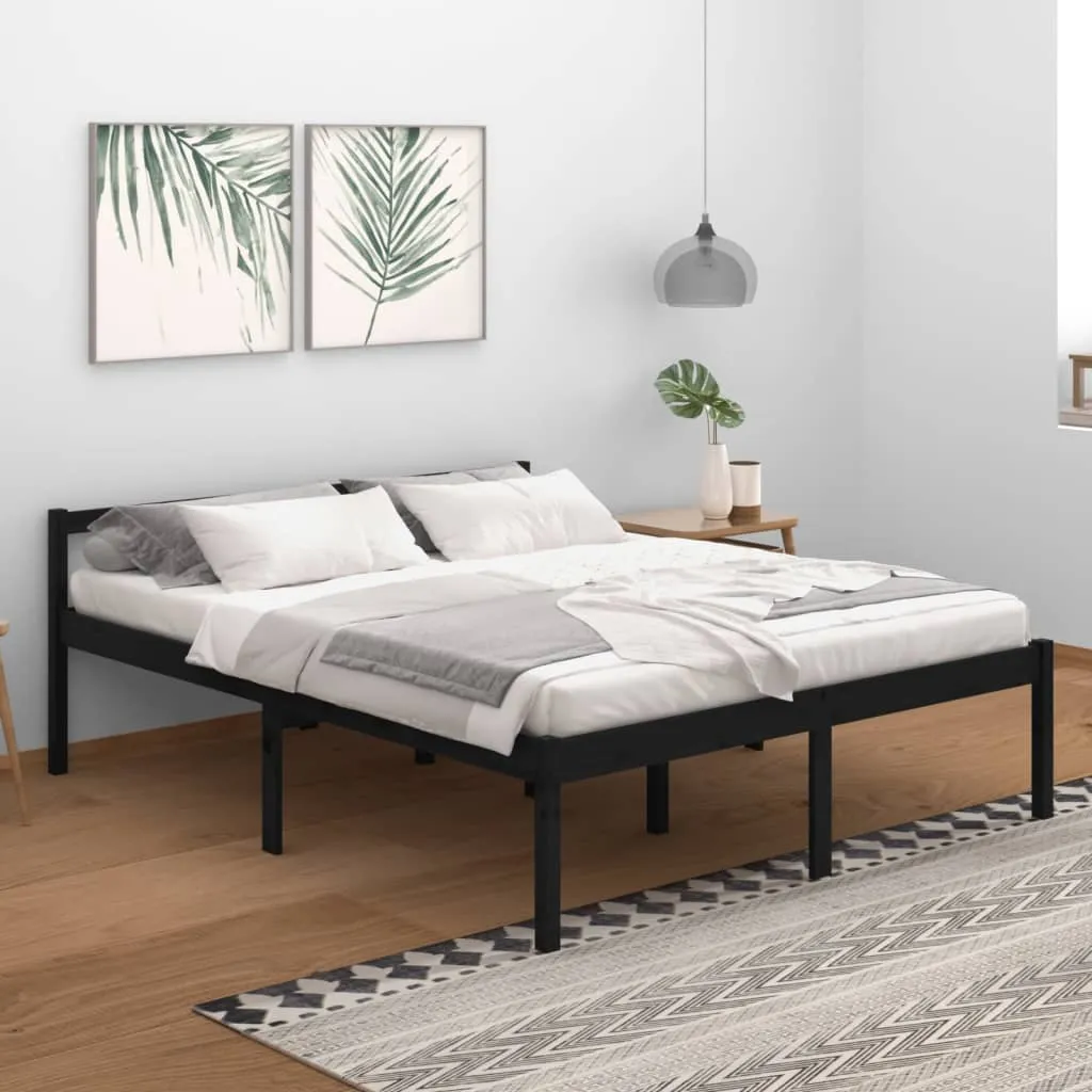 vidaXL Letto per Anziani Nero 160x200 cm in Legno Massello di Pino