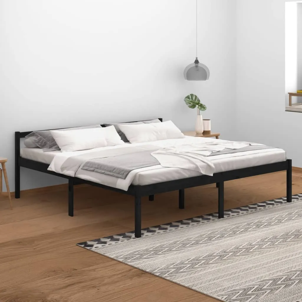 vidaXL Letto per Anziani Nero 200x200 cm in Legno Massello di Pino