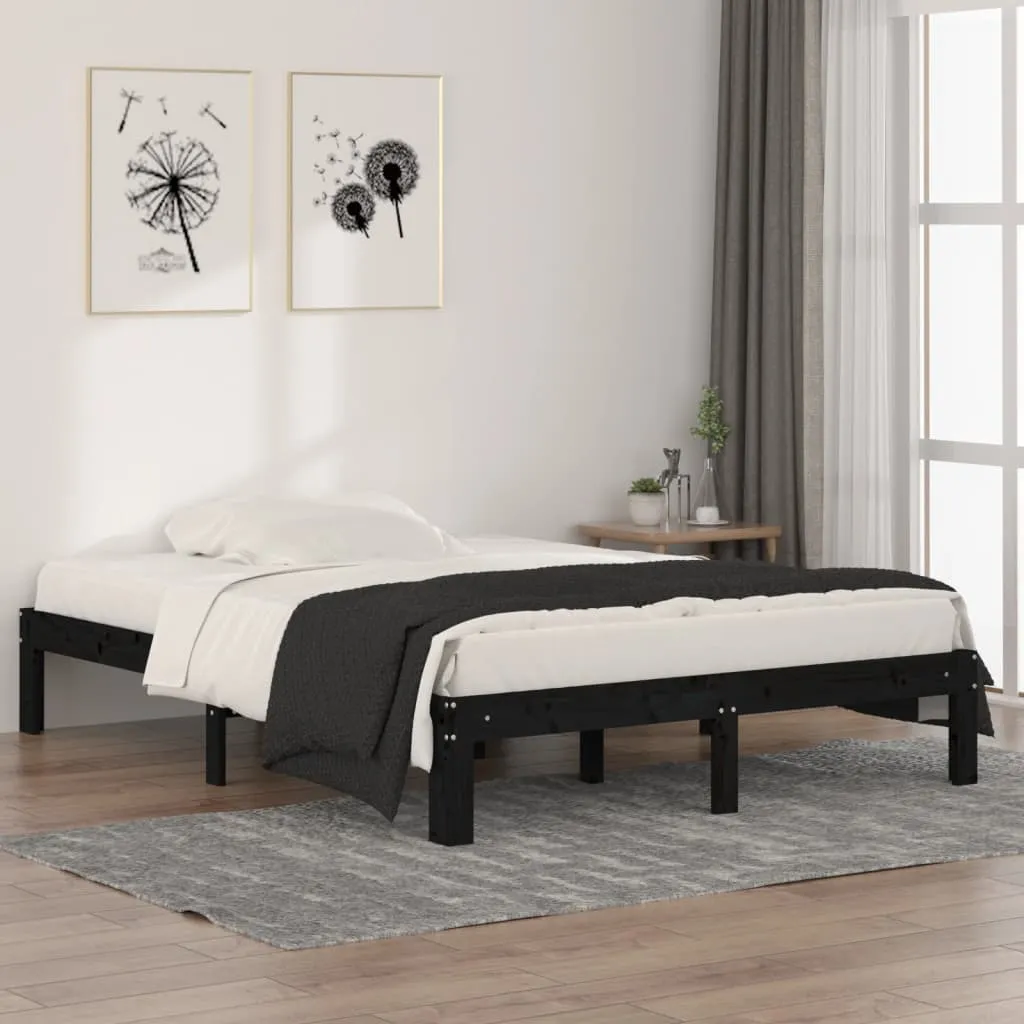 vidaXL Giroletto Nero in Legno Massello 135x190 cm Double