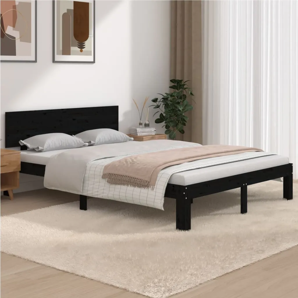 vidaXL Giroletto Nero in Legno Massello 135x190 cm Double