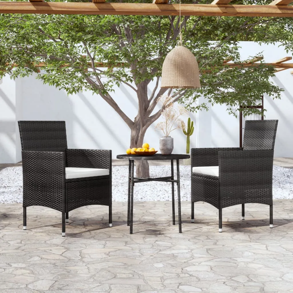 vidaXL Set Mobili da Pranzo per Giardino 3 pz Polyrattan Nero