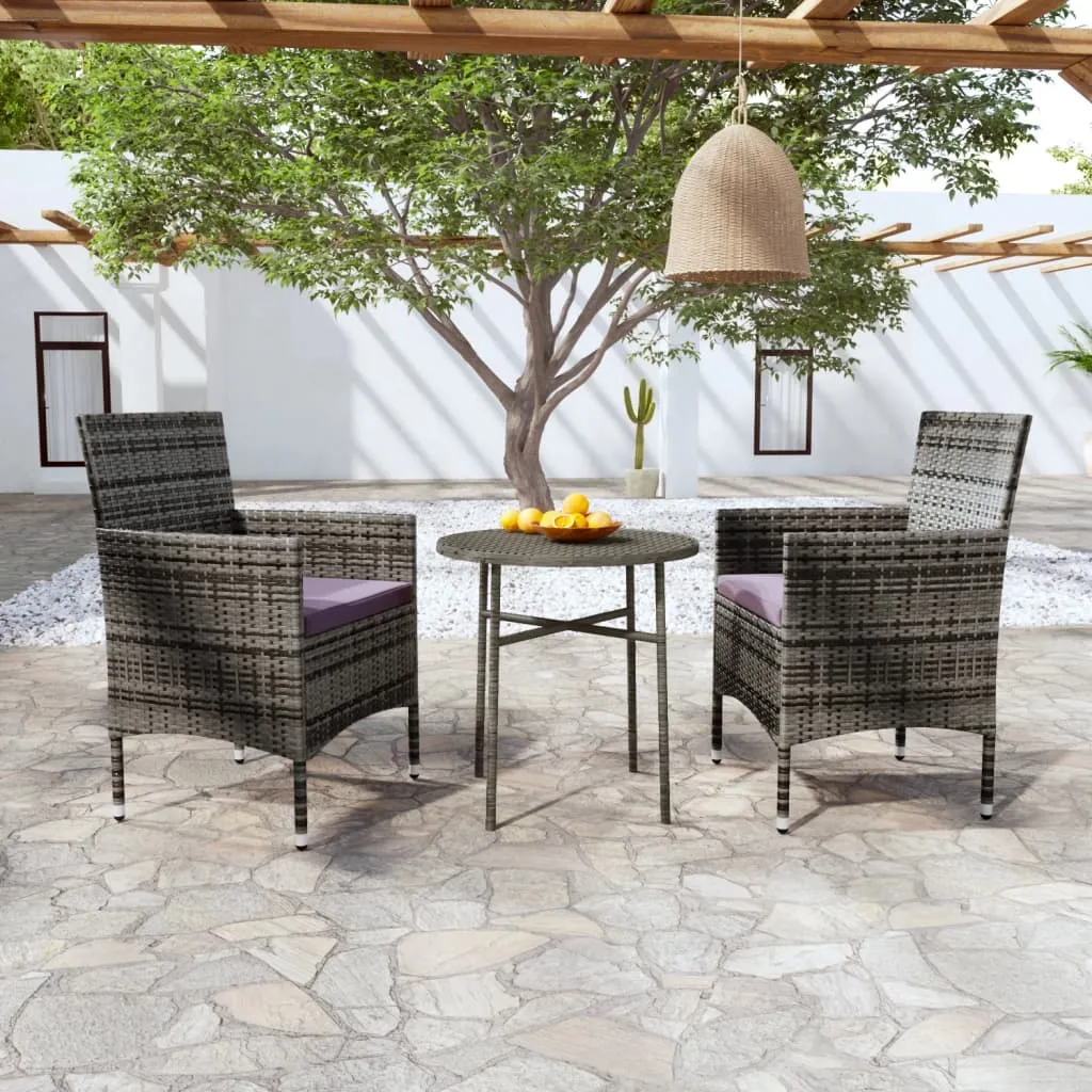 vidaXL Set Mobili da Pranzo per Giardino 3 pz in Polyrattan Grigio