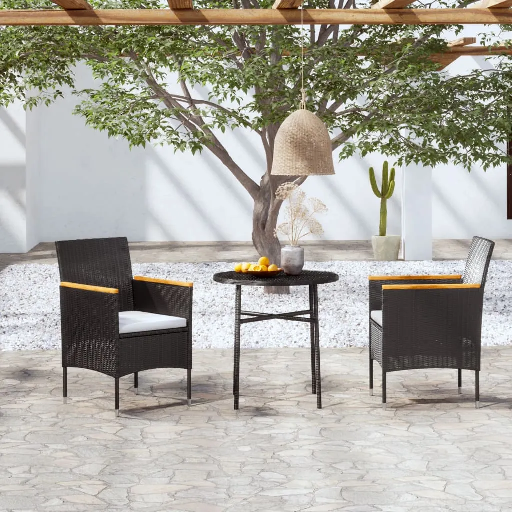 vidaXL Set Mobili da Pranzo per Giardino 3 pz Polyrattan Nero