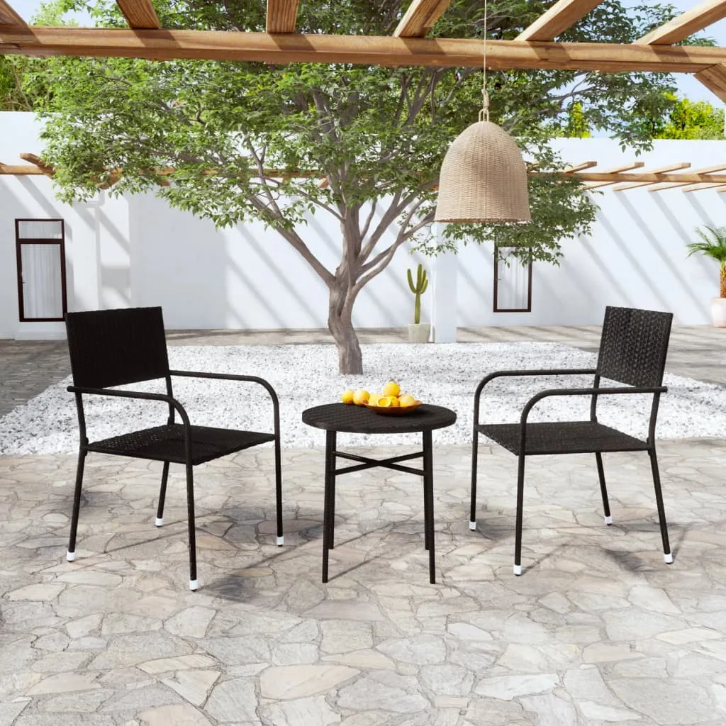 vidaXL Set Mobili da Pranzo per Giardino 3 pz Polyrattan Nero