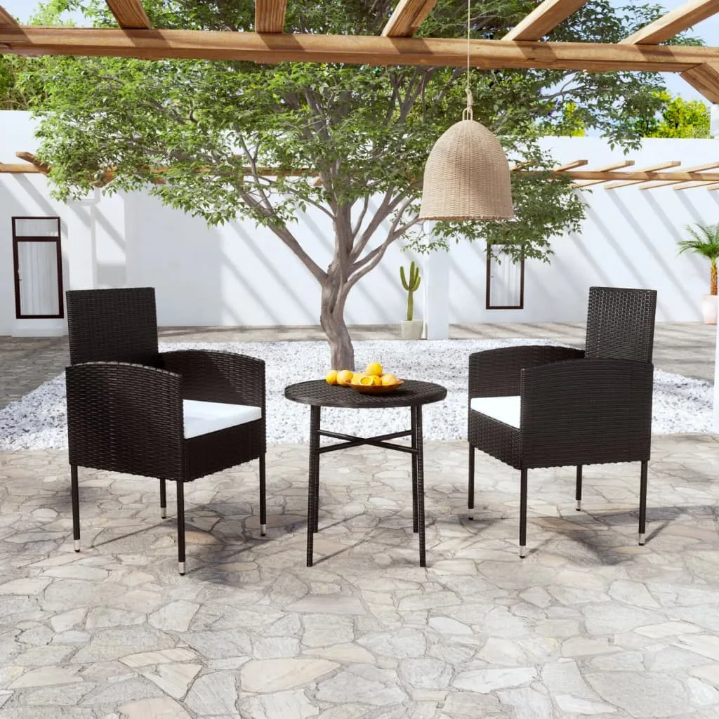 vidaXL Set Mobili da Pranzo per Giardino 3 pz Polyrattan Nero