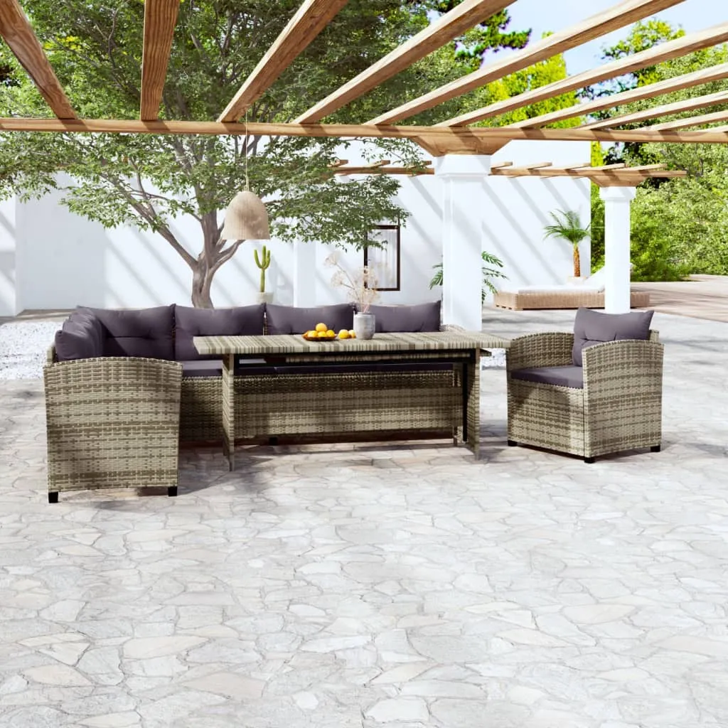 vidaXL Set Divani da Giardino 3 pz con Cuscini in Polyrattan Grigio