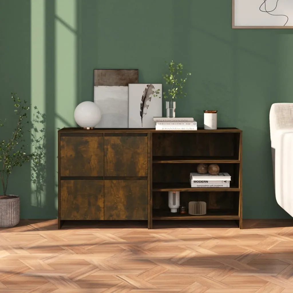 vidaXL Credenze 2 pz Rovere Fumo in Legno Multistrato