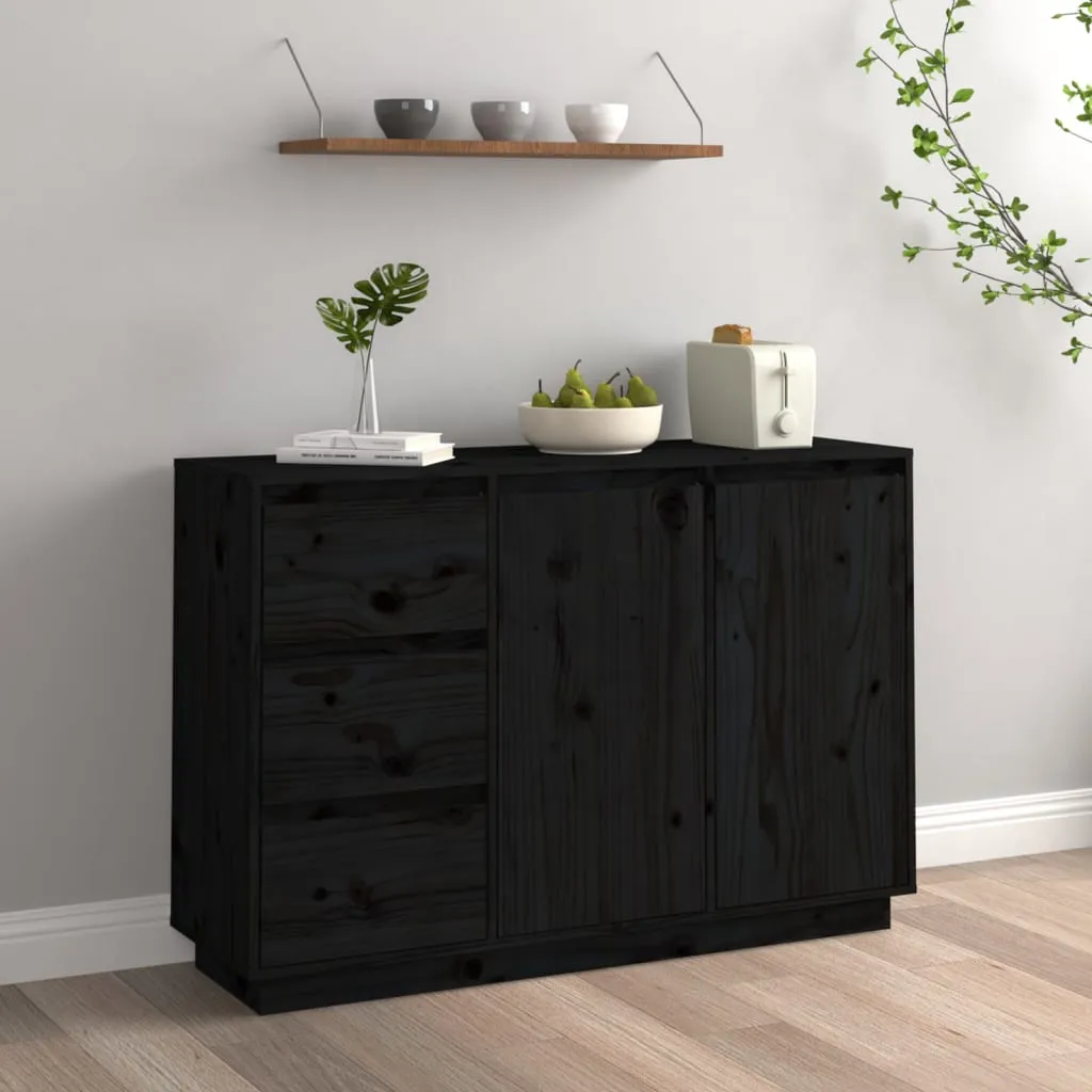 vidaXL Credenza Nera 111x34x75 cm in Legno Massello di Pino