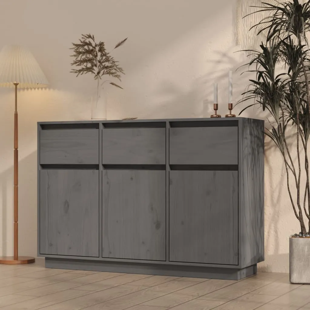 vidaXL Credenza Grigia 110x34x75 cm in Legno Massello di Pino