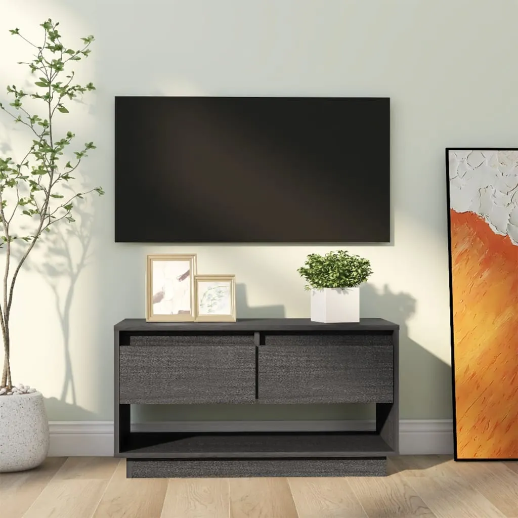 vidaXL Mobile Porta TV Grigio 74x34x40 cm in Legno Massello di Pino