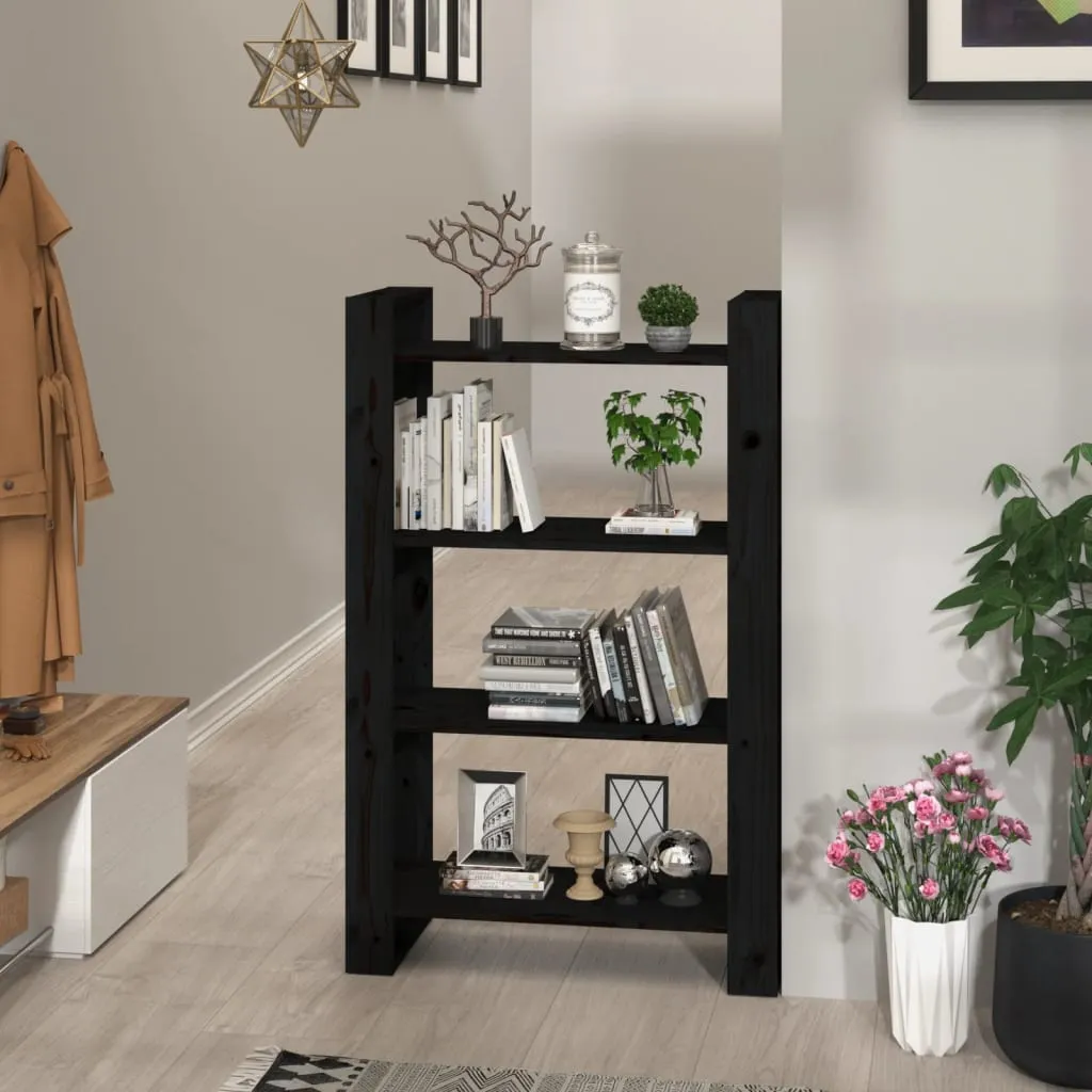 vidaXL Libreria/Divisorio Nero 80x35x125 cm in Legno Massello di Pino