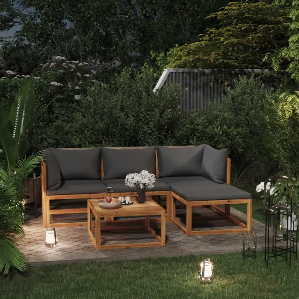 Set Salotto da Giardino 5 pz con Cuscini Legno Massello Acacia