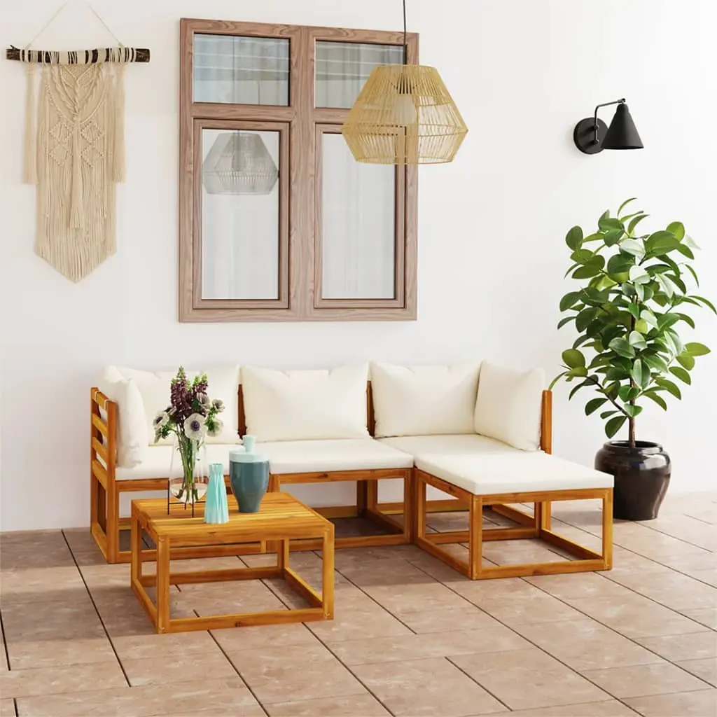 Set Salotto da Giardino 5 pz con Cuscini Legno Massello Acacia