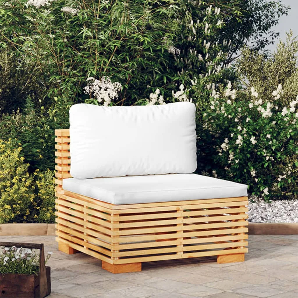 vidaXL Divano Centrale da Giardino con Cuscini Crema Massello di Teak