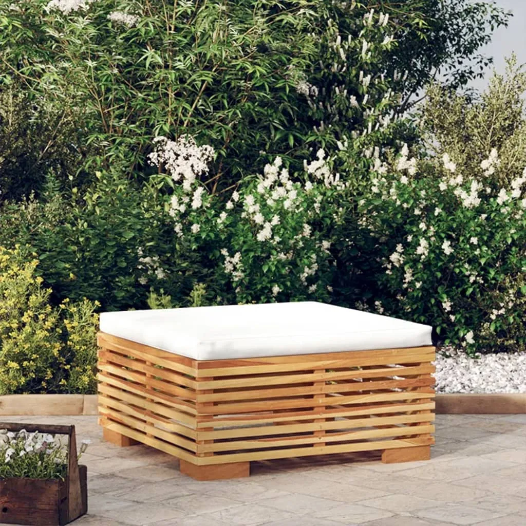 vidaXL Poggiapiedi da Giardino con Cuscino Crema Legno Massello Teak