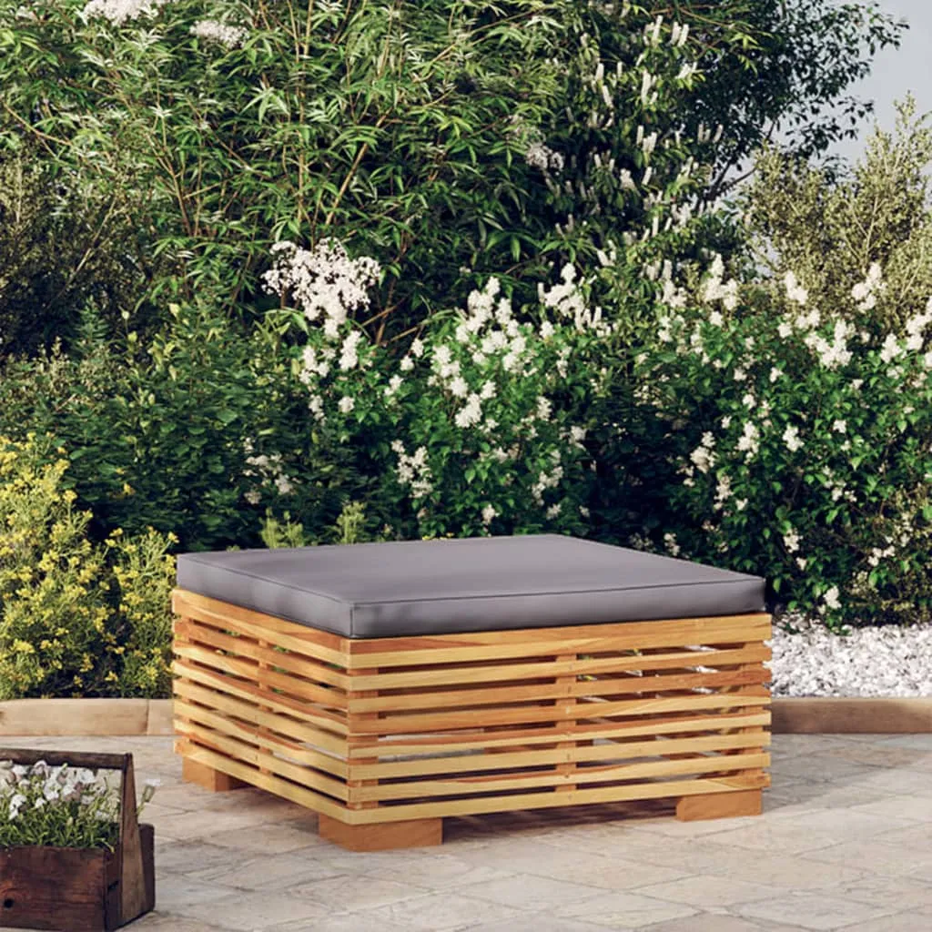 vidaXL Poggiapiedi Giardino Cuscino Grigio Scuro Legno Massello Teak