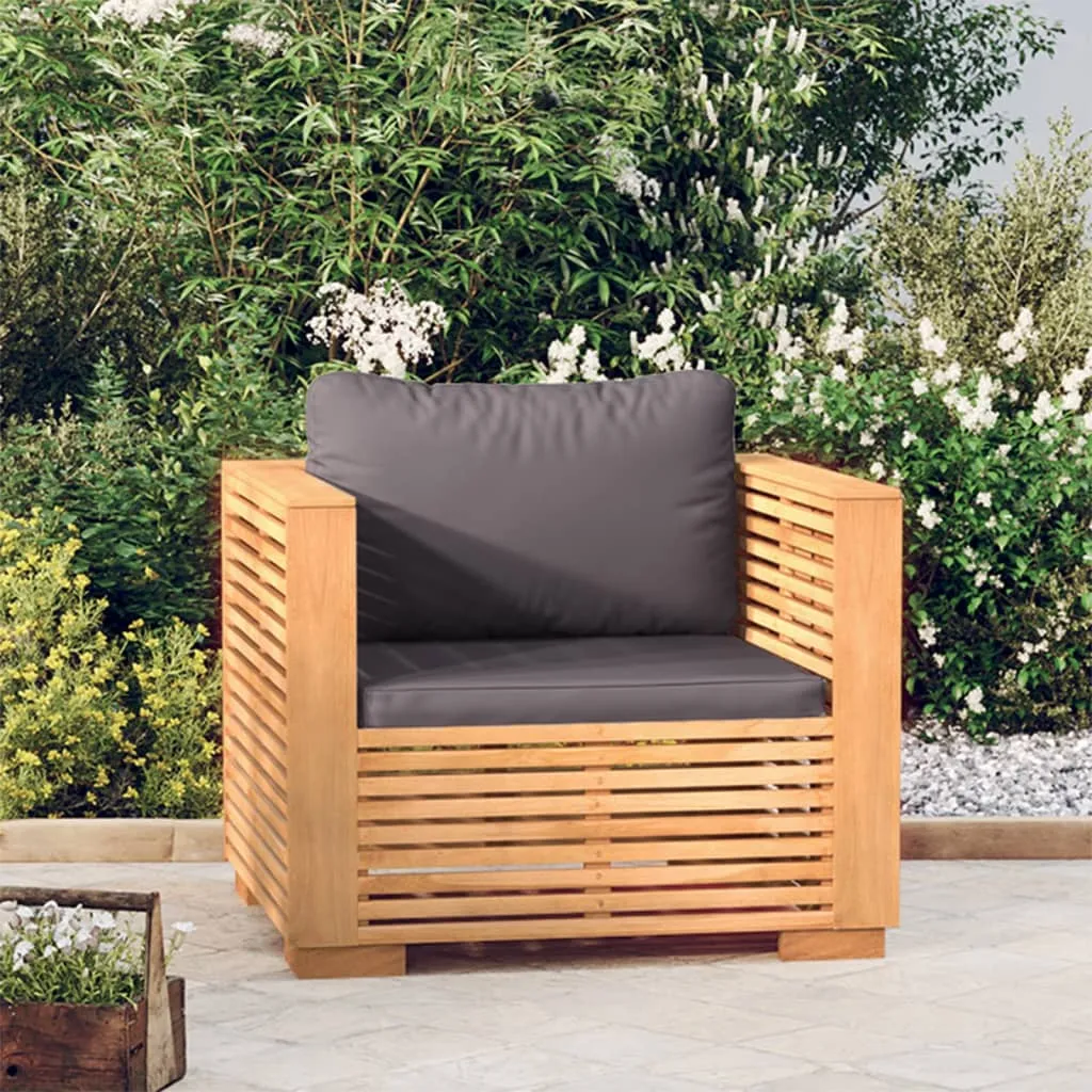 vidaXL Divano da Giardino Cuscini Grigio Scuro Legno Massello di Teak