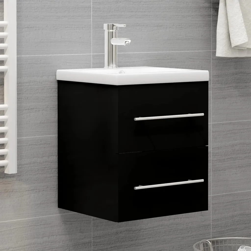 vidaXL Mobile da Bagno con Lavabo Integrato Nero in Truciolato