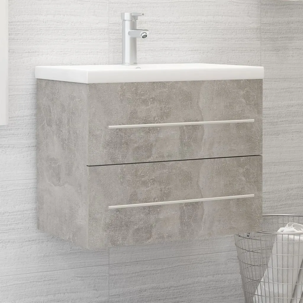 vidaXL Mobile Bagno con Lavabo Integrato Grigio Cemento in Truciolato