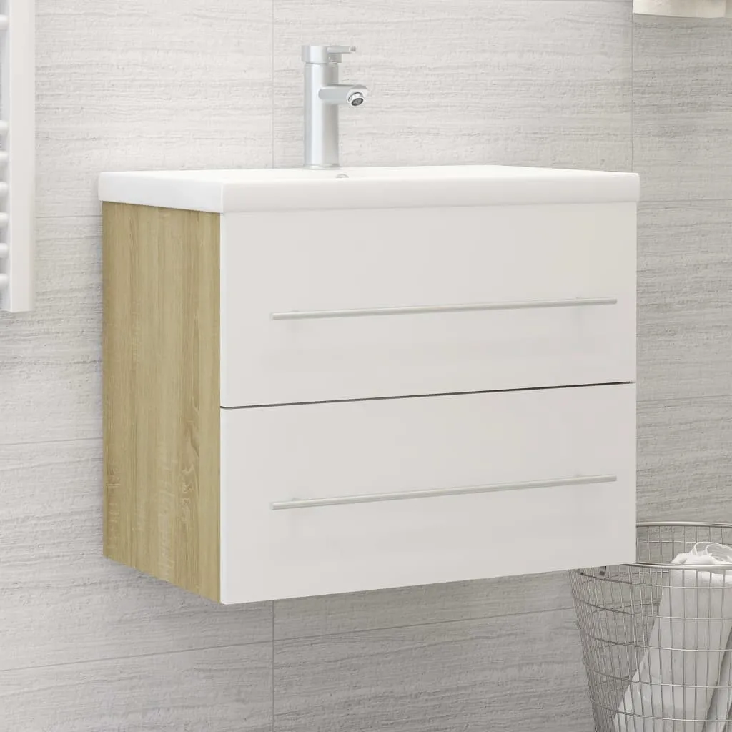 vidaXL Mobile da Bagno con Lavabo Bianco e Rovere Sonoma in Truciolato