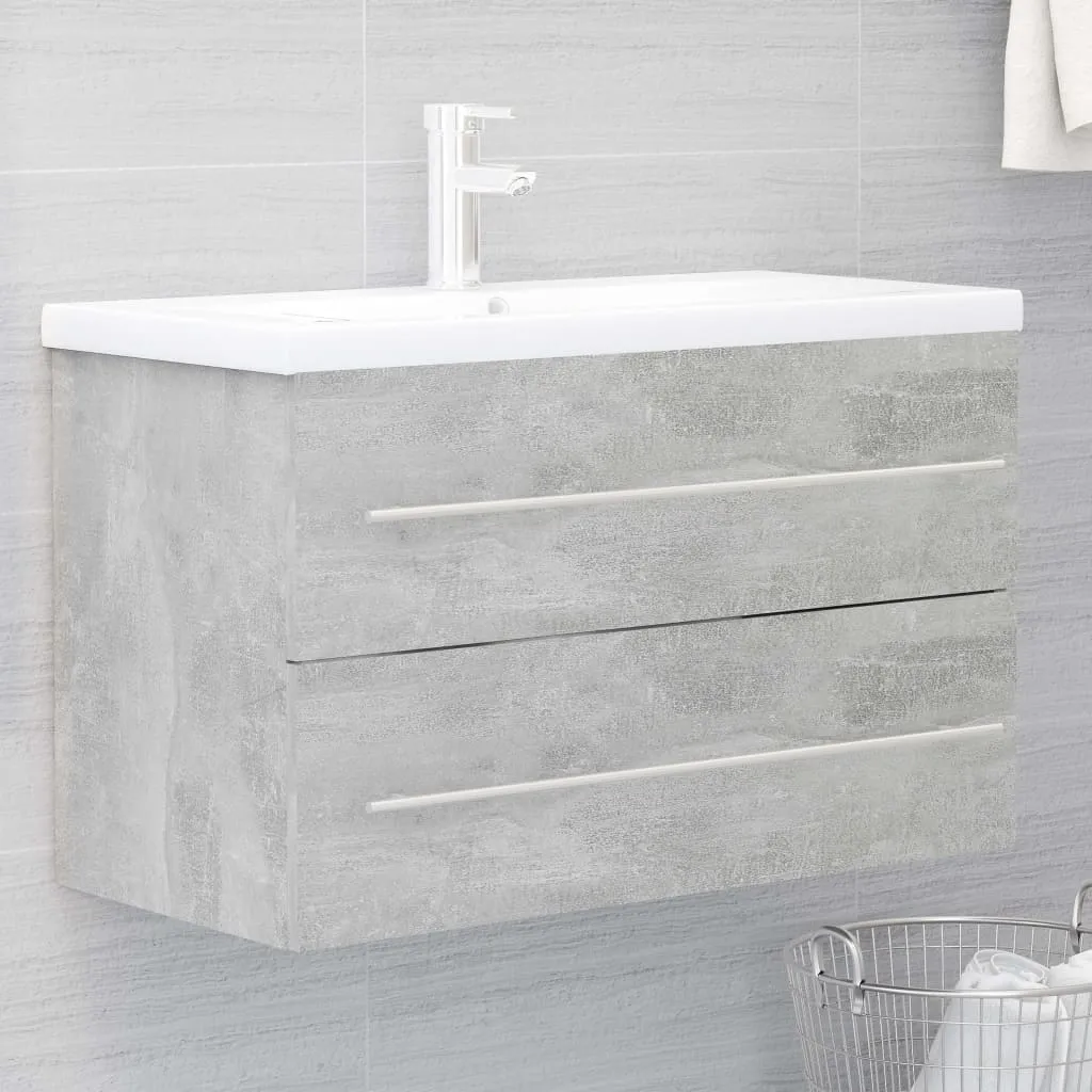 vidaXL Mobile Bagno con Lavabo Integrato Grigio Cemento in Truciolato