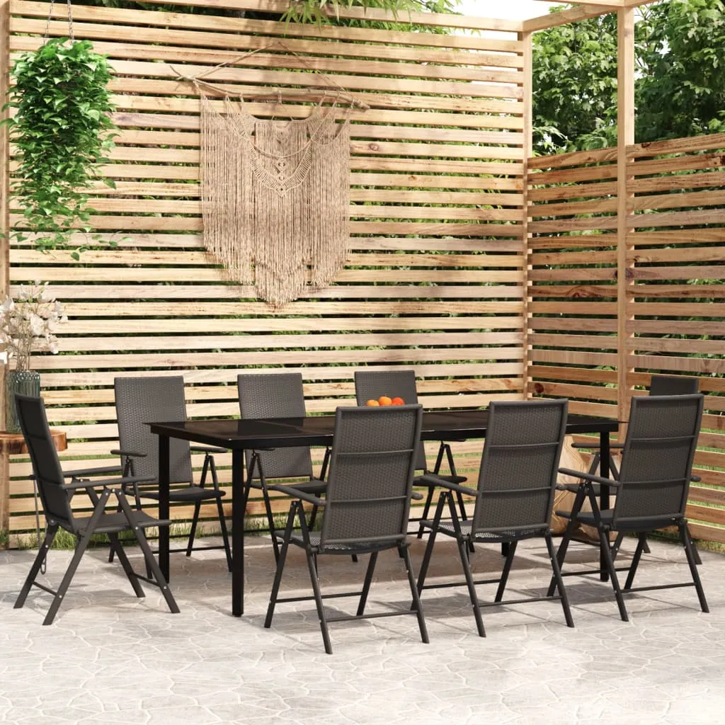 vidaXL Set da Pranzo per Giardino 9 pz con Cuscini Nero