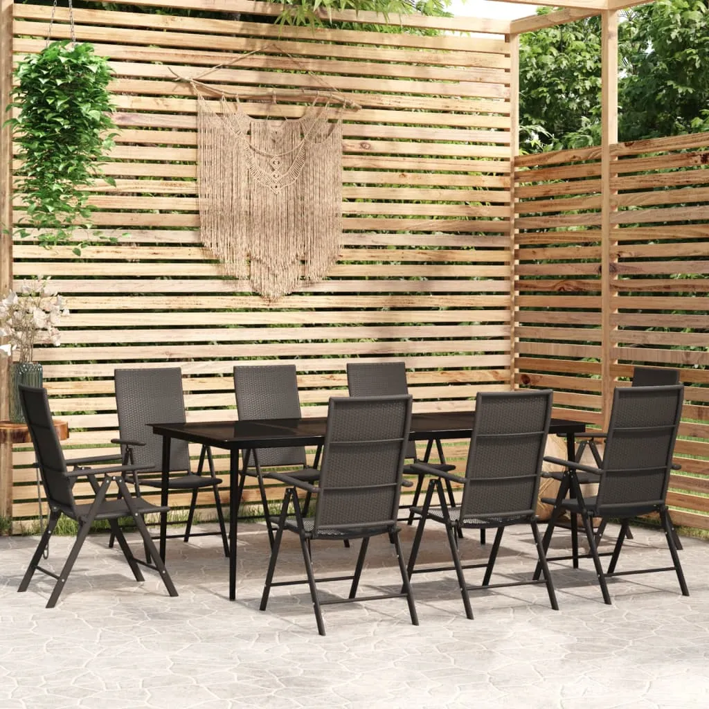 vidaXL Set da Pranzo per Giardino 9 pz con Cuscini Nero