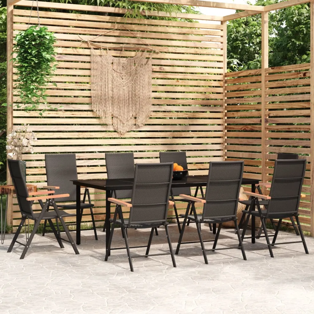 vidaXL Set da Pranzo per Giardino 9 pz con Cuscini Nero