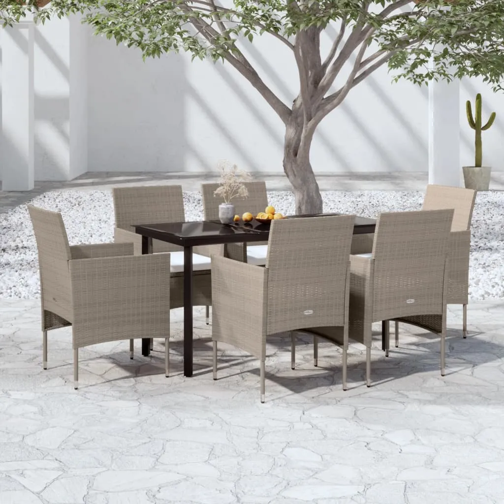 vidaXL Set da Pranzo da Giardino 7 pz con Cuscini Beige e Nero