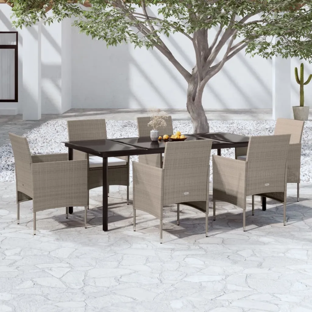 vidaXL Set da Pranzo da Giardino 7 pz con Cuscini Beige e Nero