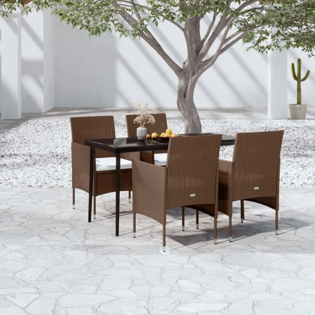 vidaXL Set da Pranzo da Giardino Marrone e Nero 5 pz con Cuscini