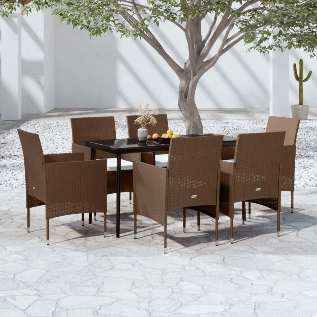 vidaXL Set da Pranzo da Giardino 7 pz con Cuscini Marrone e Nero