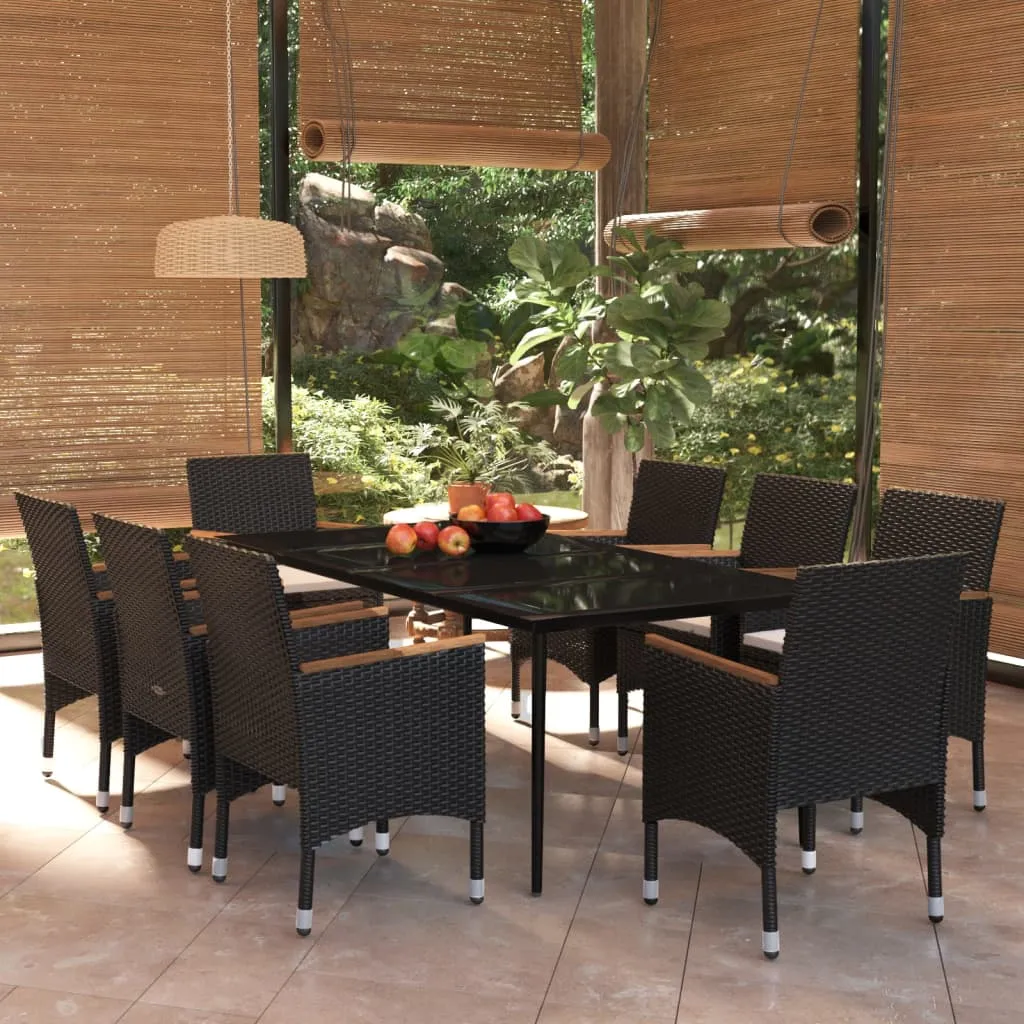 vidaXL Set Mobili da Pranzo da Giardino 9 pz con Cuscini Nero