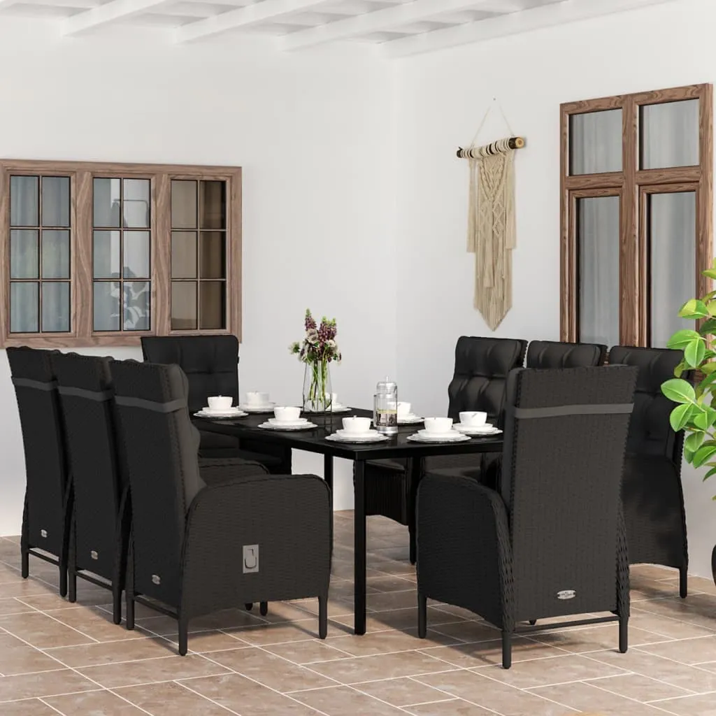 vidaXL Set da Pranzo per Giardino 9 pz con Cuscini Nero